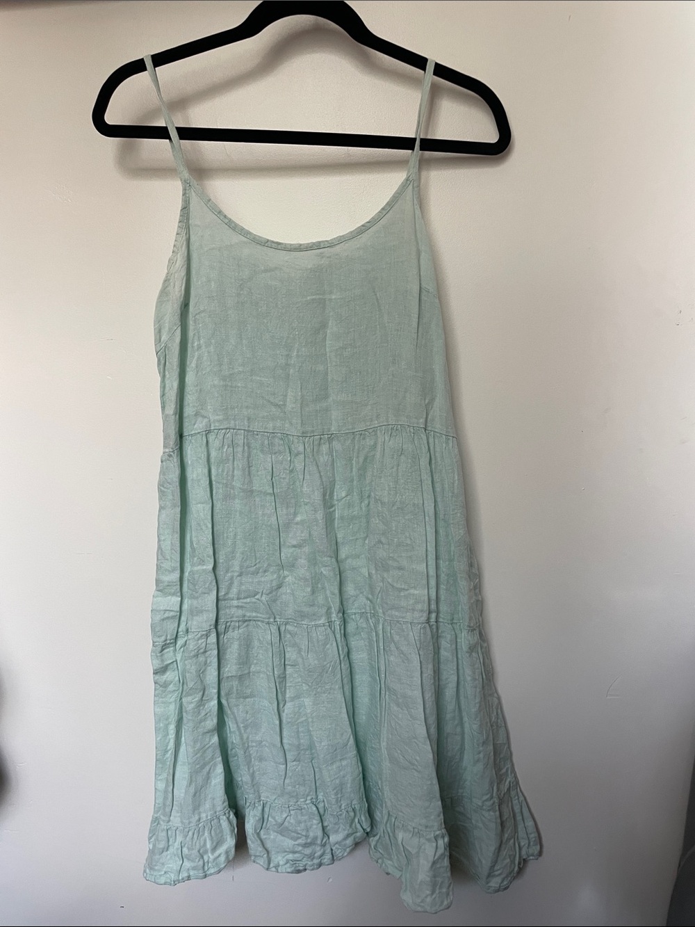 Valentina Naldi Light Mint Tiered Spaghetti-Strap Linen Dress